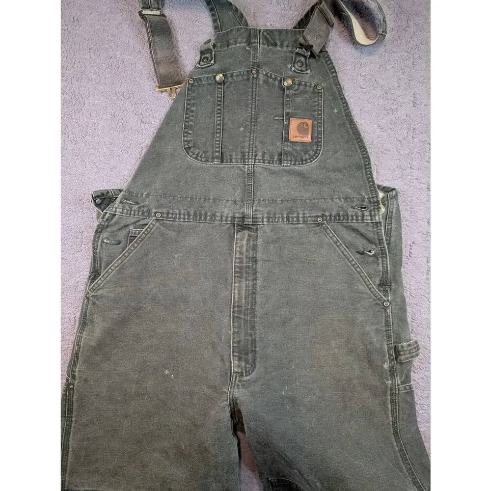 Men's Carhartt Distressed Overalls, Green - 36/34